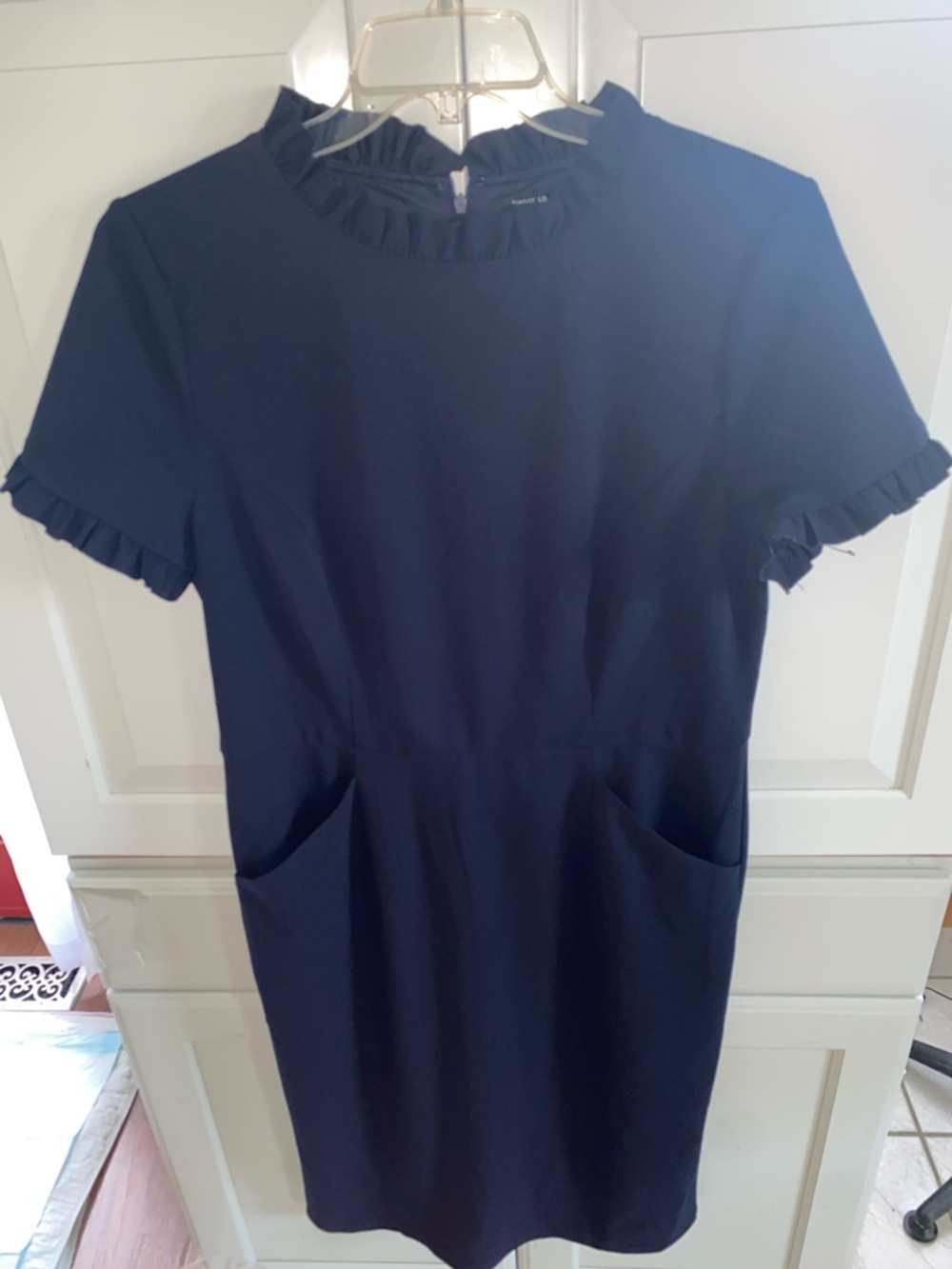 Maggy London Navy Ruffle-Trim Pocket Sheath Dress